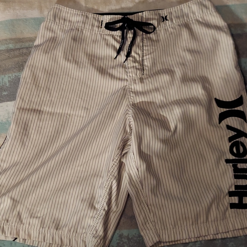 Men's HURLEY Boardshorts Size 32 White/Pinstripes